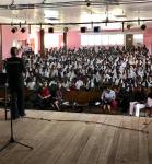 GPS President, Ann Wood, promoting stamp collecting at McKenzie High&nbsp;School